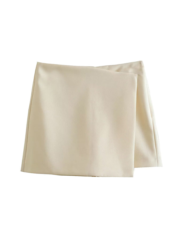 Willshela Women Fashion Solid Asymmetrical Side Zipper Skirts Shorts Vintage High Waist Female Chic Lady Shorts