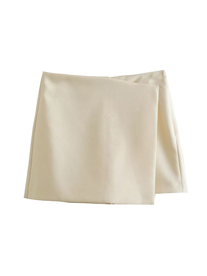 Willshela Women Fashion Solid Asymmetrical Side Zipper Skirts Shorts Vintage High Waist Female Chic Lady Shorts