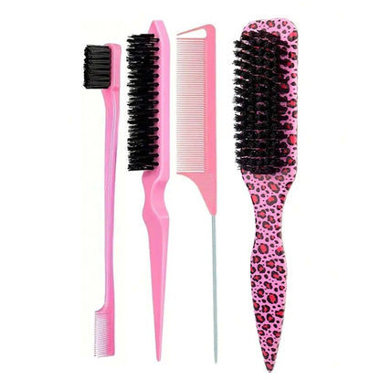 Boar Bristle Slick Back Hair Brush for Sleek Ponytail Bun & Smoothing Baby Hairs, Flyaways, Edge Control - Backcombing & Teasing