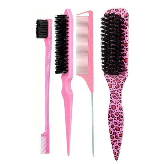 Boar Bristle Slick Back Hair Brush for Sleek Ponytail Bun & Smoothing Baby Hairs, Flyaways, Edge Control - Backcombing & Teasing
