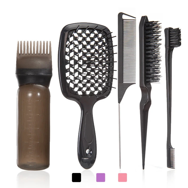 5pcs Set detangling hair brush wig brush set Hollow comb Purple Dual Edge Brush Styling Comb for Curly/Straight/Wet/Dry Tools