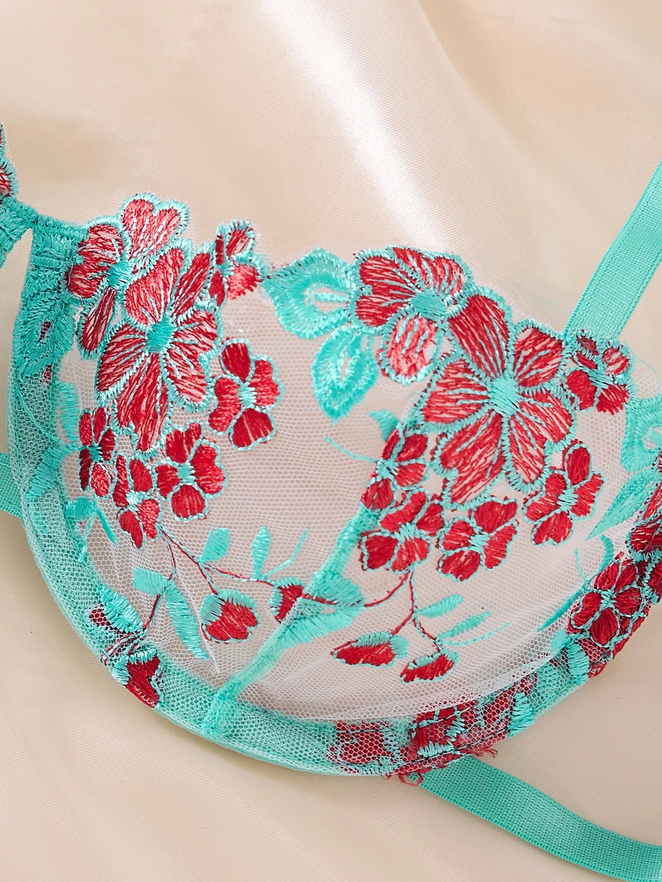 Conjunto de lencería con bordado Floral para mujer, sujetador transparente y ropa interior breve, ropa interior íntima Sexy de s