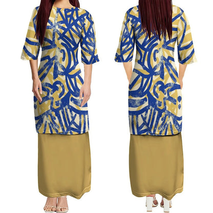 Custom New Polynesian Round Neck Samoan Puletasi Long Top And Skirt Two-Piece Plus Size Women'S Formal Occasion Dress