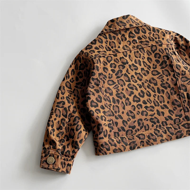 Coat Childrens Clothing Children Leopard Print Loose Tide Cowboy Tops Turn Down Collar Fashion 2024 Japanese Cool