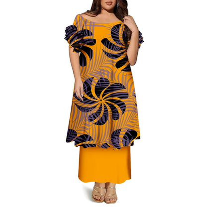 High-Quality Women'S Round-Neck Puletasi Elegant Dress Hawaiian Samoan Fashionable Party Dress Evening Top And Long Dress