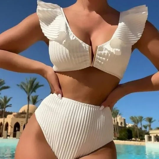 2025 New White Lace Bikini High Waist Sexy Beach Vacation Women's Swimsuit Cross-Border High Quality Chinese Brand AE Stock