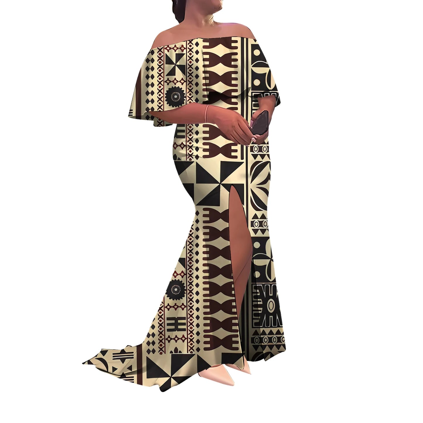 Tax Included Custom-Made Polynesian Summer Evening Dress With A Slim-Fitting One-Shoulder Cut And Off-The-Shoulder Design