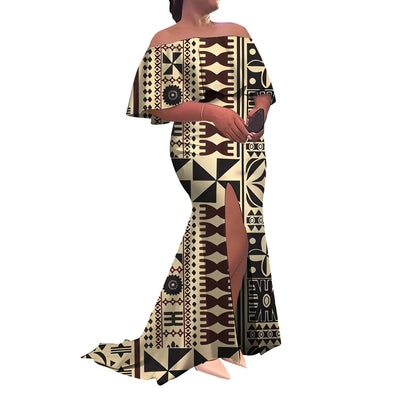 Tax Included Custom-Made Polynesian Summer Evening Dress With A Slim-Fitting One-Shoulder Cut And Off-The-Shoulder Design