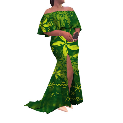 Tax Included Custom-Made Polynesian Summer Evening Dress With A Slim-Fitting One-Shoulder Cut And Off-The-Shoulder Design