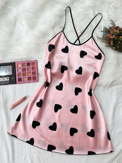 Summer new sexy printed round-neck halter dress for casual and comfortable women's pajamas