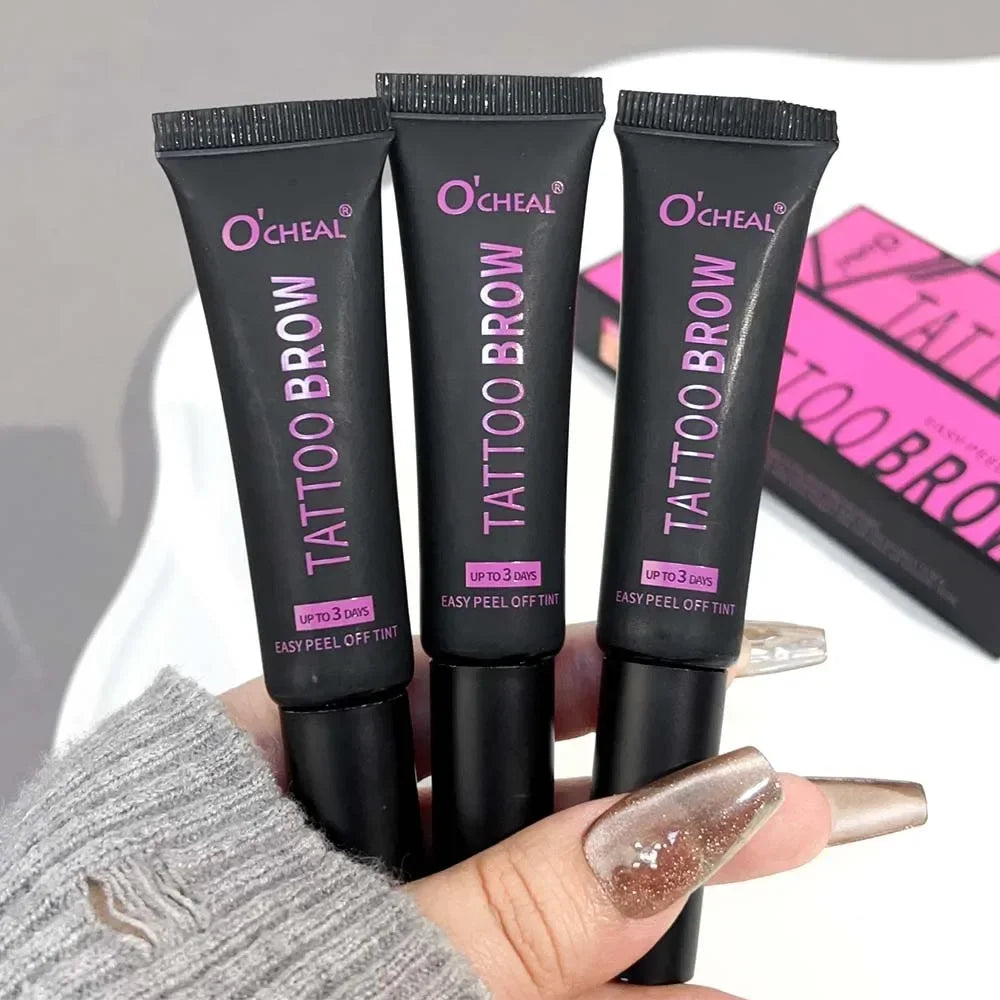 Tear-off Dye Eyebrow Cream Set Waterproof Brow Tattoo Tint with Brow Card and Brush Lasting Semi-Permanent Peel-off Eyebrow Gel