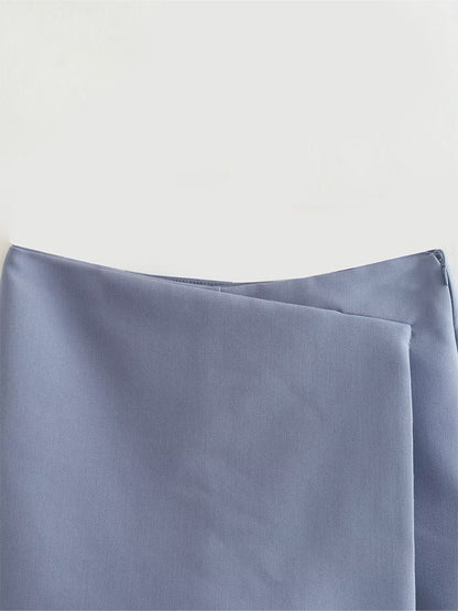 Willshela Women Fashion Solid Asymmetrical Side Zipper Skirts Shorts Vintage High Waist Female Chic Lady Shorts