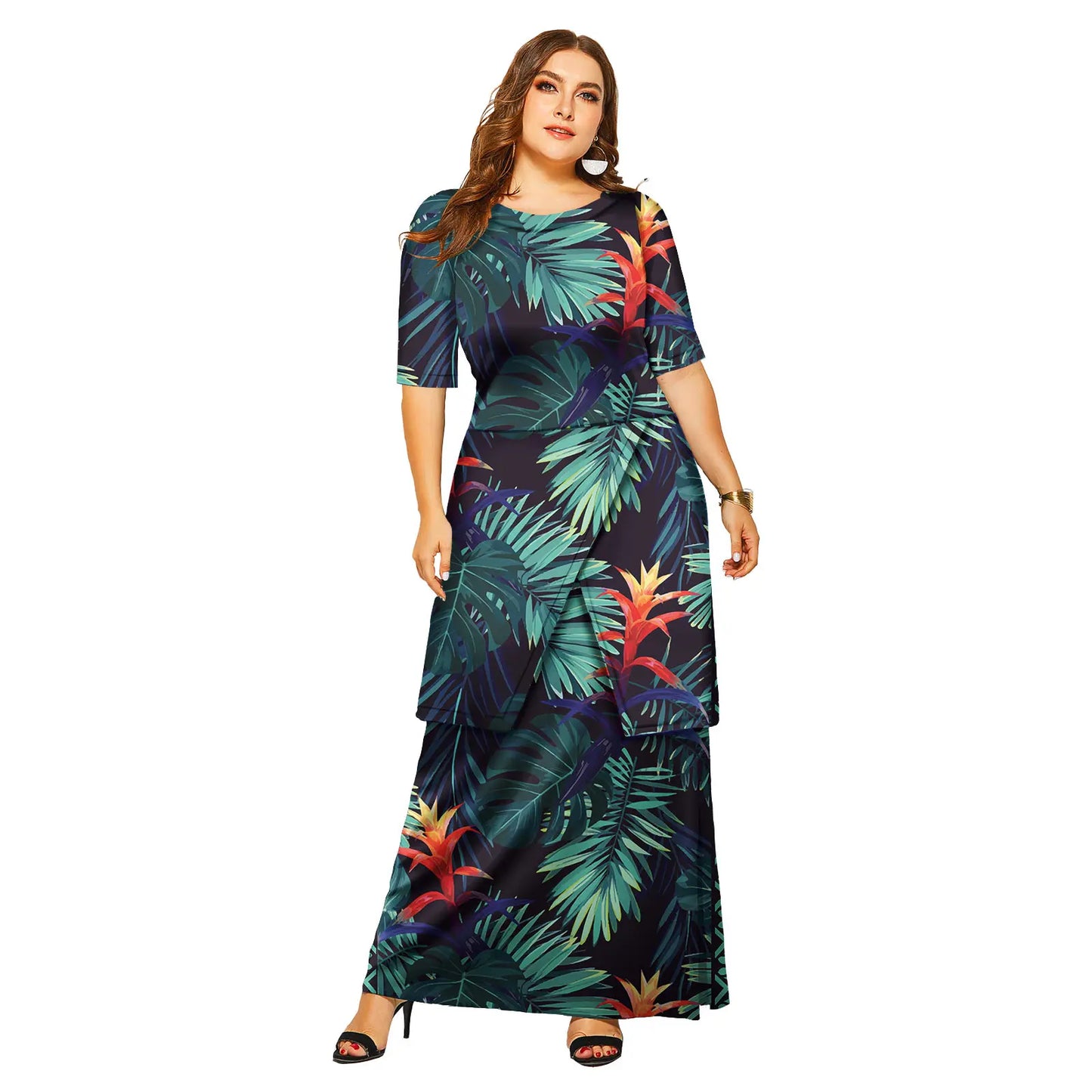 Luxury Polynesian Design Puletasi Samoa Fashion Short Sleeve Dress Women Island Dresses Maxi Ladies Two Piece Skirt Set