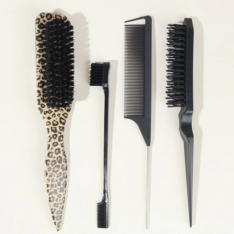 Boar Bristle Slick Back Hair Brush for Sleek Ponytail Bun & Smoothing Baby Hairs, Flyaways, Edge Control - Backcombing & Teasing