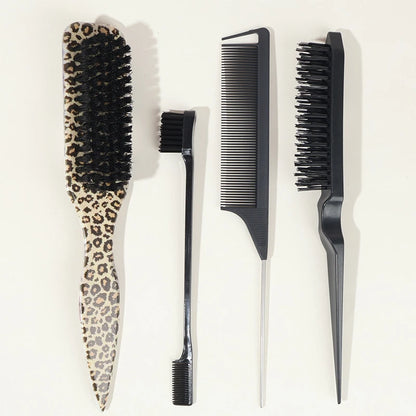 Boar Bristle Slick Back Hair Brush for Sleek Ponytail Bun & Smoothing Baby Hairs, Flyaways, Edge Control - Backcombing & Teasing
