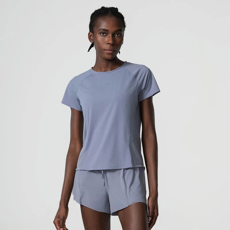 Women Summer Short Sportswear Solid Color Two Pieces Fitness Yoga Set Breathable Quick Dry Gym Suit Loose Workout Clothes