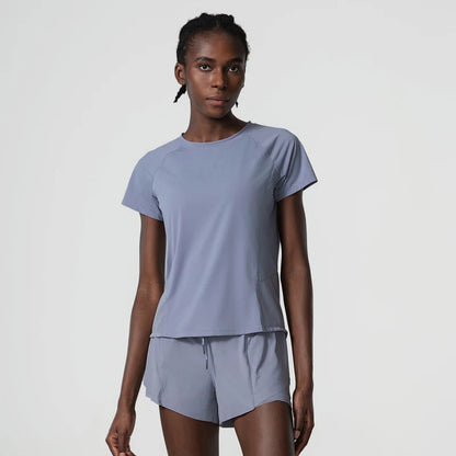 Women Summer Short Sportswear Solid Color Two Pieces Fitness Yoga Set Breathable Quick Dry Gym Suit Loose Workout Clothes