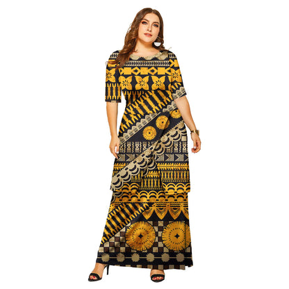 Samoa Puletasi Polynesian Tribal Tonga Logo Print Custom Ladies Plus Size Women's Sets Church Dress Asia & Pacific Islands Dress
