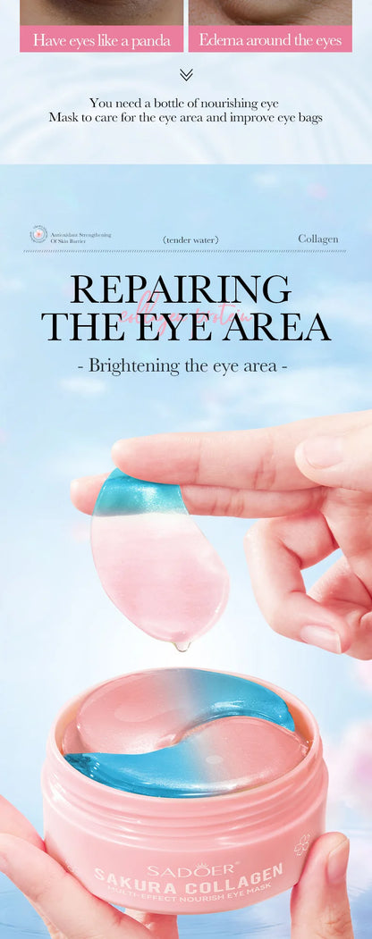 60pcs SADOER Sakura Collagen Eye Mask Anti Dark Circles Eyes Bags Removal Moisturizing Firming Eye Patches Skin Care for Eyes