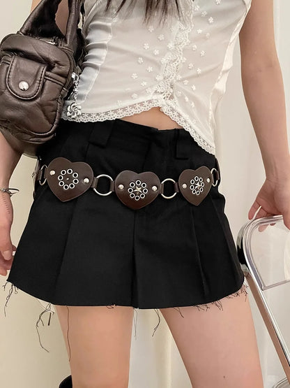 Retro Millennial Spice Girl Style Belt Love Circle Stitching Design Belt With Skirt Jeans Belt