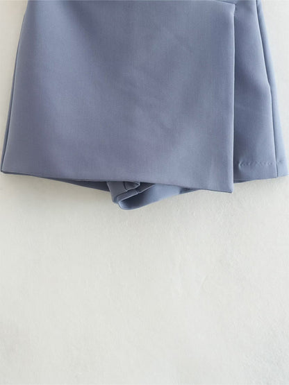 Willshela Women Fashion Solid Asymmetrical Side Zipper Skirts Shorts Vintage High Waist Female Chic Lady Shorts