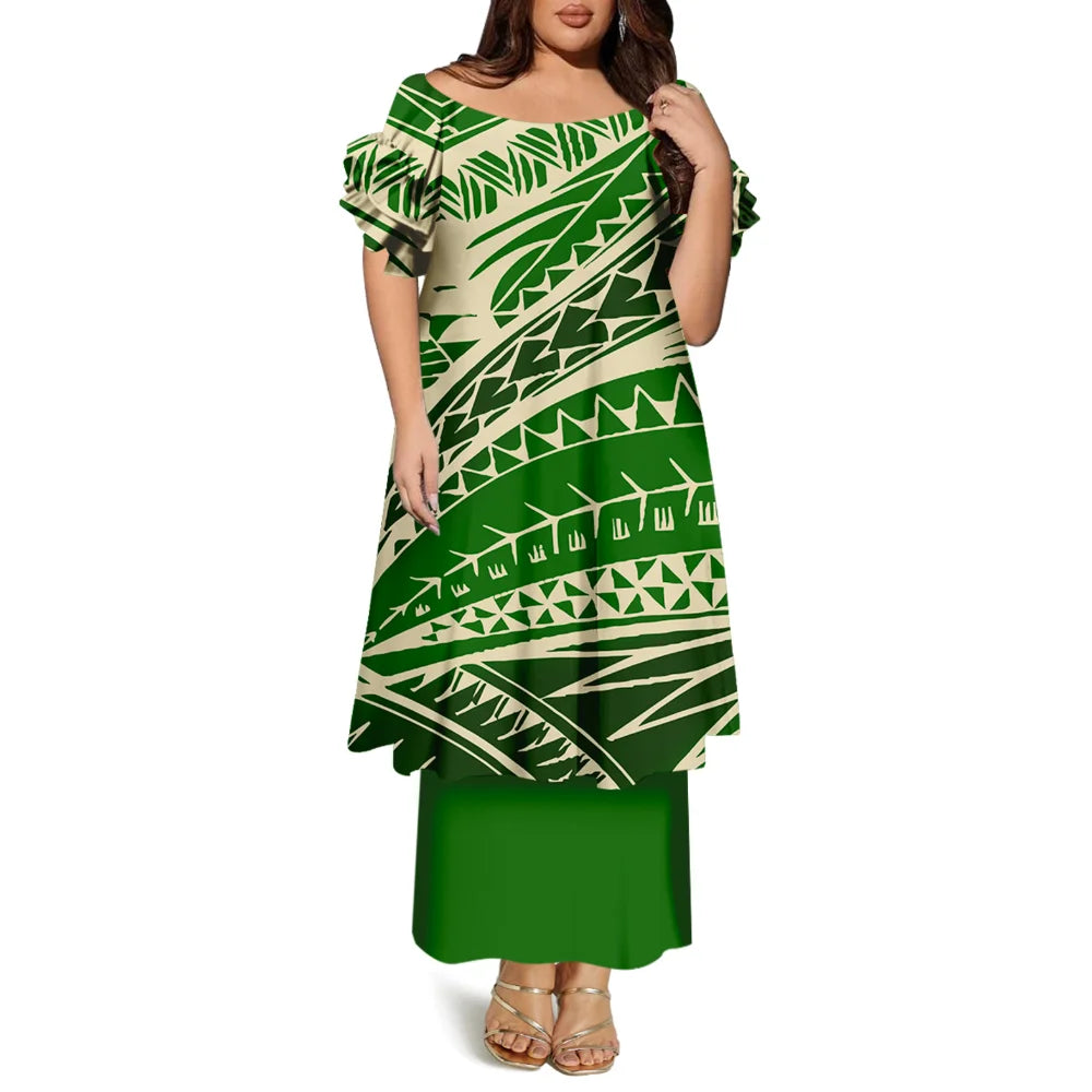 High-Quality Women'S Round-Neck Puletasi Elegant Dress Hawaiian Samoan Fashionable Party Dress Evening Top And Long Dress