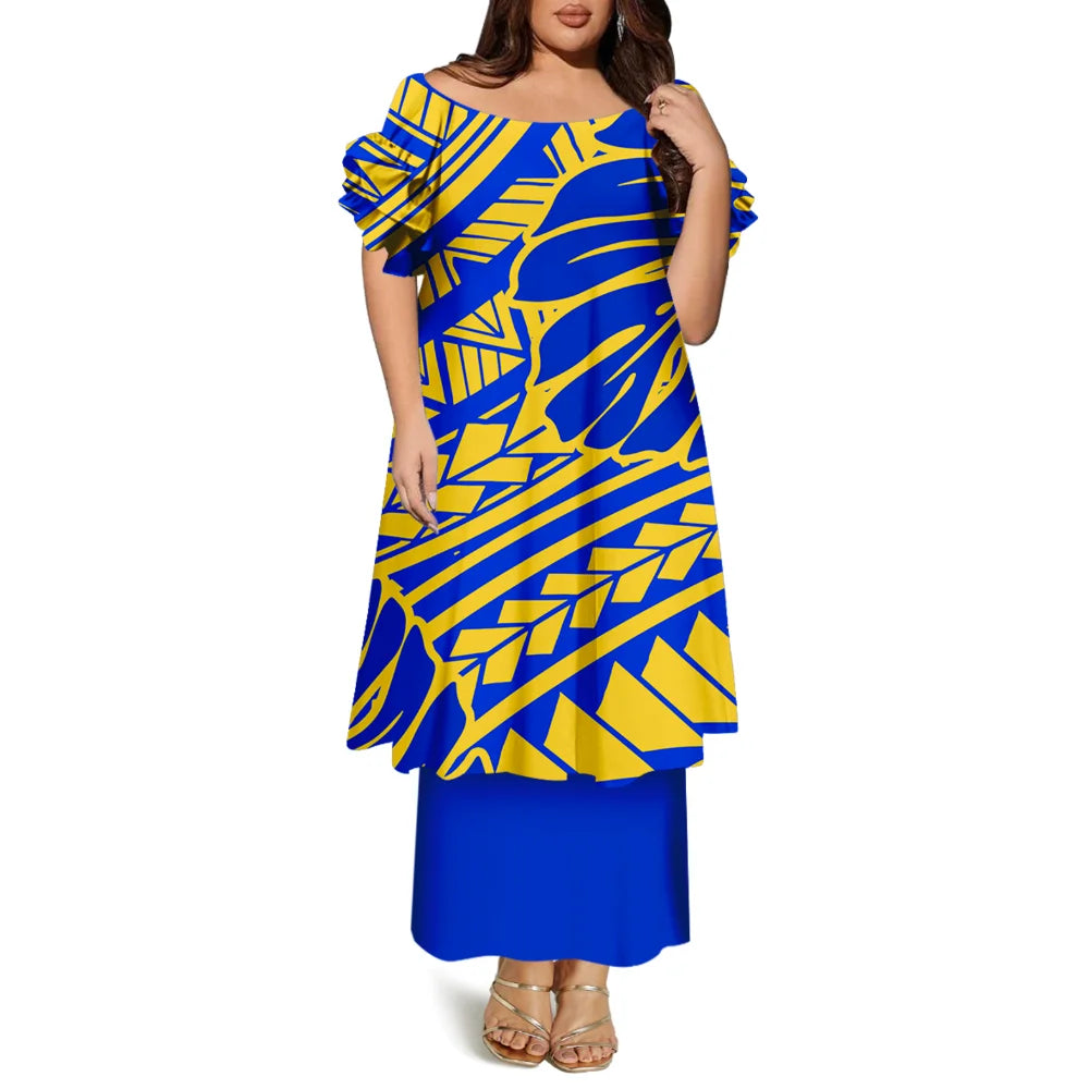 High-Quality Women'S Round-Neck Puletasi Elegant Dress Hawaiian Samoan Fashionable Party Dress Evening Top And Long Dress