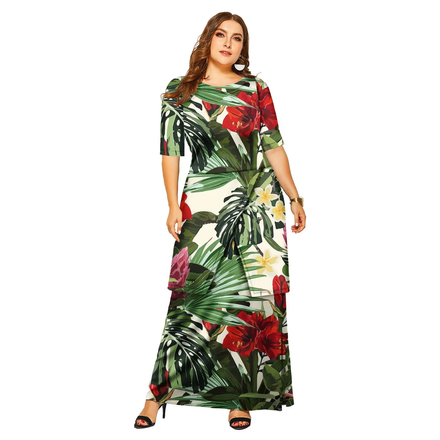 Luxury Polynesian Design Puletasi Samoa Fashion Short Sleeve Dress Women Island Dresses Maxi Ladies Two Piece Skirt Set
