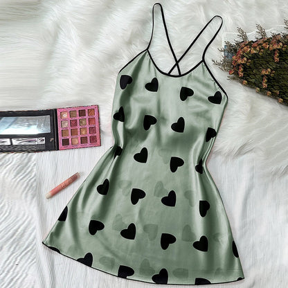 Summer new sexy printed round-neck halter dress for casual and comfortable women's pajamas