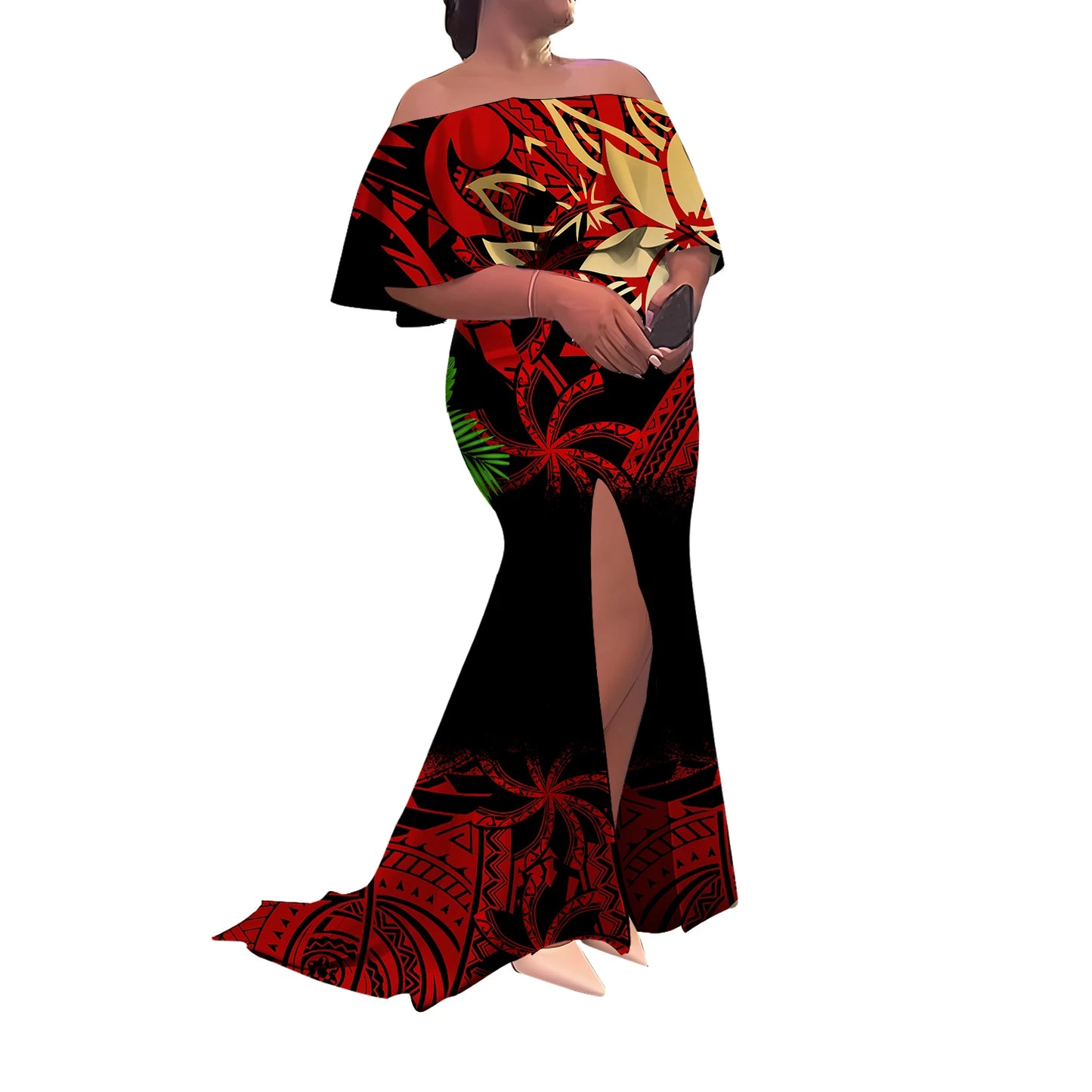 Tax Included Custom-Made Polynesian Summer Evening Dress With A Slim-Fitting One-Shoulder Cut And Off-The-Shoulder Design