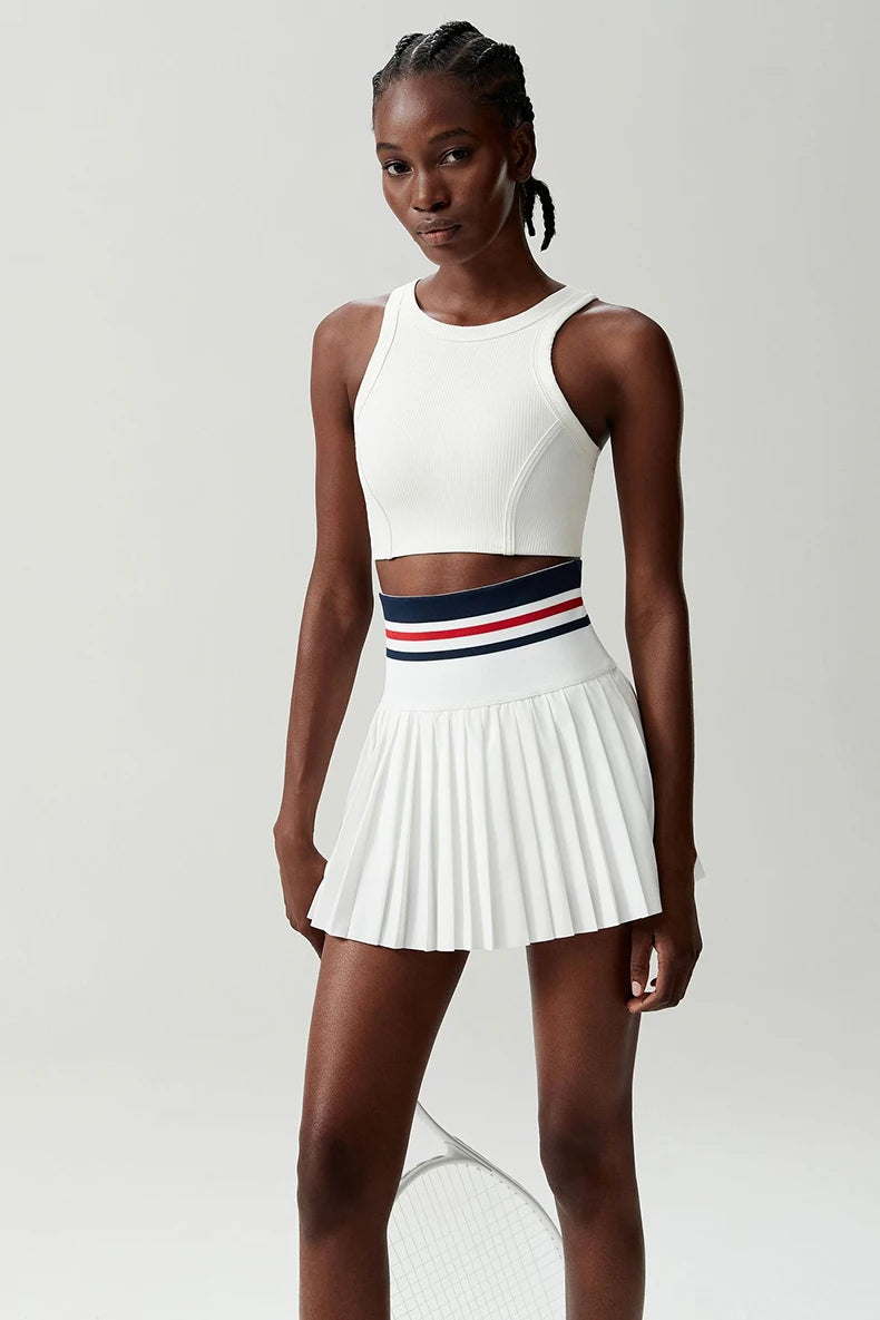 Women Short Sportswear Two Pieces Fitness Yoga Set High Waist Tennis Skirt Crop Top Gym Suit Female Breathable Sportswear