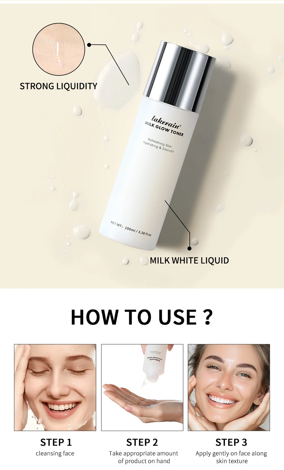 Milk Glow Toner Brightening Skin Powerfully Moisturizes Relieve Dry And Tired Skin Locks In Moisture Beauty Skin Care 100ML