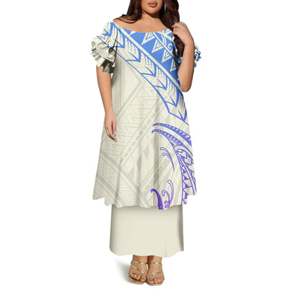 High-Quality Women'S Round-Neck Puletasi Elegant Dress Hawaiian Samoan Fashionable Party Dress Evening Top And Long Dress