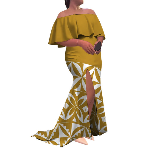 Tax Included Custom-Made Polynesian Summer Evening Dress With A Slim-Fitting One-Shoulder Cut And Off-The-Shoulder Design