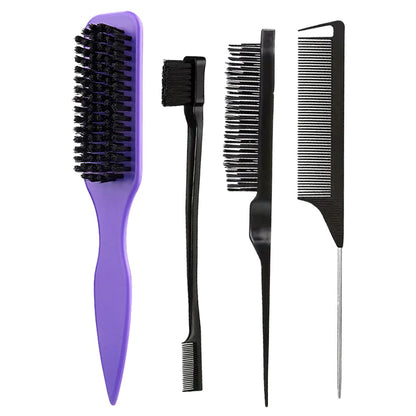 Boar Bristle Slick Back Hair Brush for Sleek Ponytail Bun & Smoothing Baby Hairs, Flyaways, Edge Control - Backcombing & Teasing