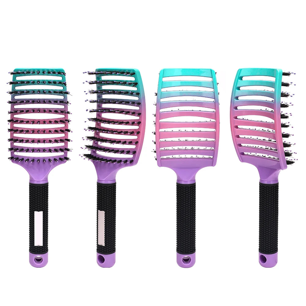 Barber Hair Brush Scalp Massage Comb Women Nylon Pig Sideburns Wet Curly Hair Brush Hairy Big Bend CombStyling Tools ﻿ ﻿