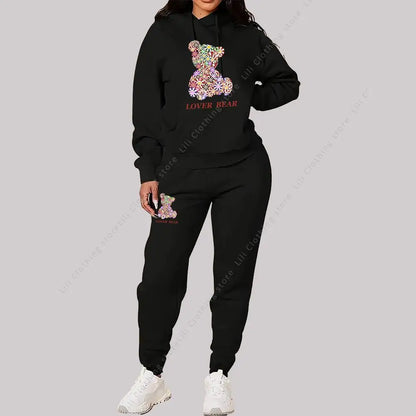 Women's Sets Hoodies Pants Outfits Suit 2025 New Sportswear Sweatsuit Bear Graphic Letter Print Aesthetic Trend Ladies Tracksuit