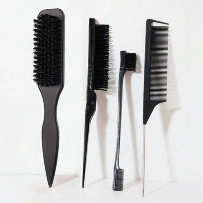Boar Bristle Slick Back Hair Brush for Sleek Ponytail Bun & Smoothing Baby Hairs, Flyaways, Edge Control - Backcombing & Teasing