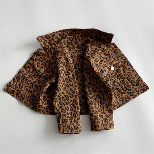 Coat Childrens Clothing Children Leopard Print Loose Tide Cowboy Tops Turn Down Collar Fashion 2024 Japanese Cool