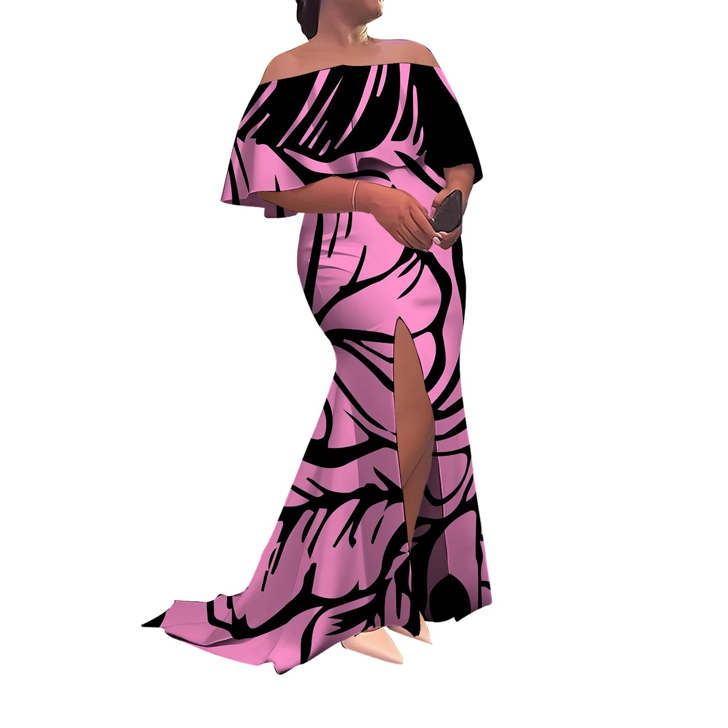 Tax Included Custom-Made Polynesian Summer Evening Dress With A Slim-Fitting One-Shoulder Cut And Off-The-Shoulder Design