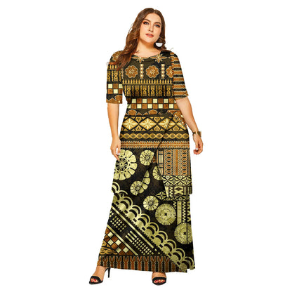 Luxury Polynesian Design Puletasi Samoa Fashion Short Sleeve Dress Women Island Dresses Maxi Ladies Two Piece Skirt Set