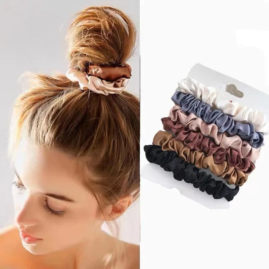 6Pcs Elegant Hair Scrunchies Women Minimalist Simulation Silk Hair Ties Solid Co