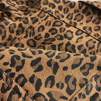 Coat Childrens Clothing Children Leopard Print Loose Tide Cowboy Tops Turn Down Collar Fashion 2024 Japanese Cool