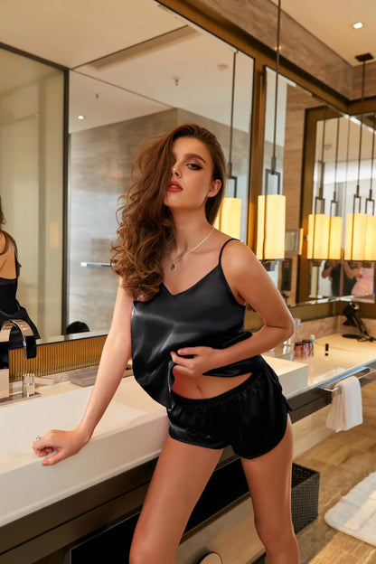 Silk PJs for Women Satin Pajama Set Sexy Lingerie Camisole Nightwear Sleepwear Comfortable Cami Shorts Set Luxury Lingerie