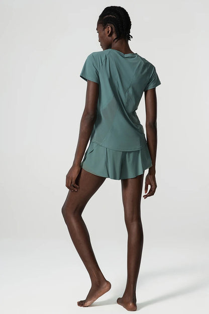 Women Summer Short Sportswear Solid Color Two Pieces Fitness Yoga Set Breathable Quick Dry Gym Suit Loose Workout Clothes