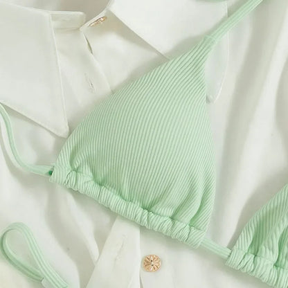 Sexy Women Thong Solid Color Bikini Set Side Halter Tie Swimsuit Ladies Split Strap Adjustable Brazilian Swimwear Beachwear