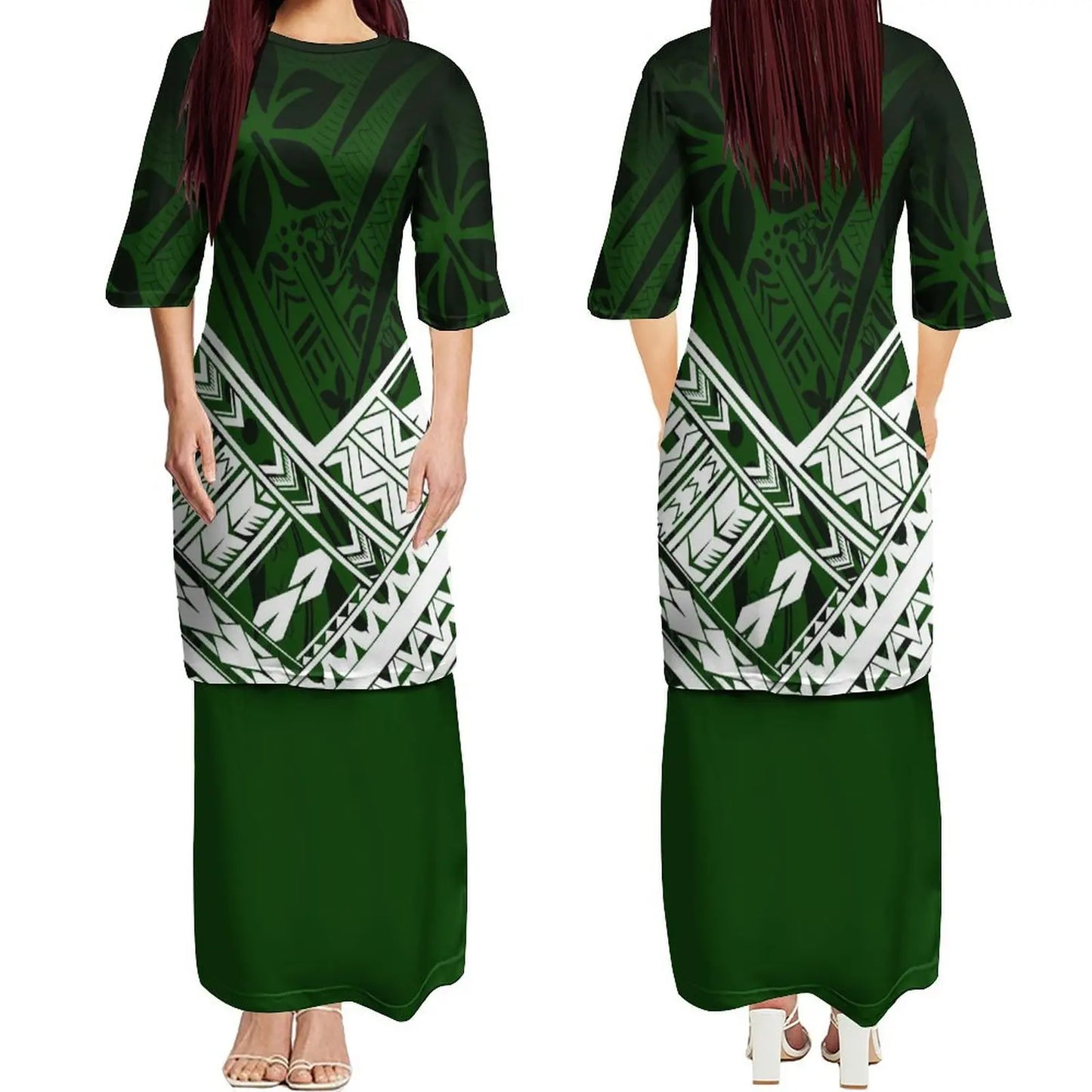 Custom New Polynesian Round Neck Samoan Puletasi Long Top And Skirt Two-Piece Plus Size Women'S Formal Occasion Dress