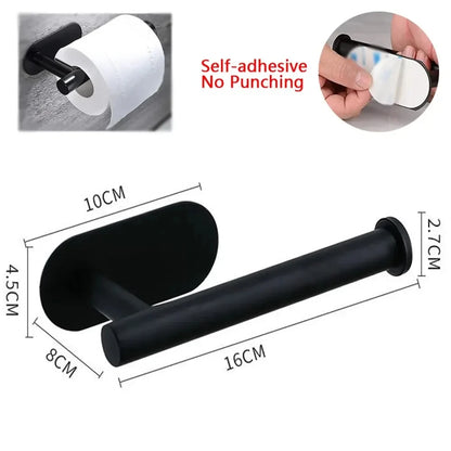 Self-Adhesive plastic Bathroom Towel Rack Holder Kitchen & Toilet Paper Roll Storage Multi-Functional Wall-Mounted Shelf