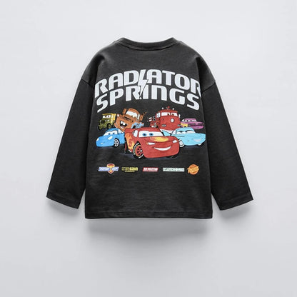 Spring Fall Kids Clothing Long Sleeve Tees Tops Printed Cartoon Car Baby Boys Crewneck Pullover Base Shirt Children's Clothes