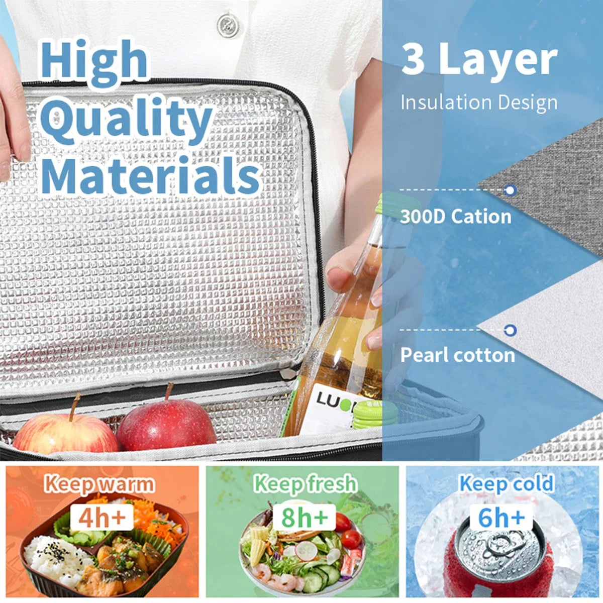 Insulated bag, lunch box, handbag, square insulated bag, aluminum foil thickened bento bag, office worker, student bring food, l